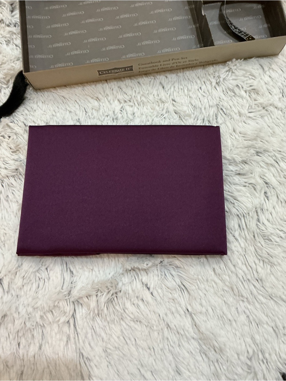 Celebrate It Plum Satin Wedding Guest Book & Pen Set Elegant Reception Decor - Picture 10 of 12